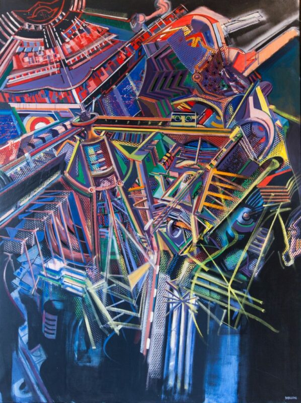 Dario Mellone, dipinto la Città del futuro, olio su tela, 1974.