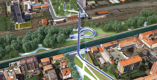 Il render del ponte ciclopedonale fra Ronchetto sul Naviglio e via Lodovico il Moro