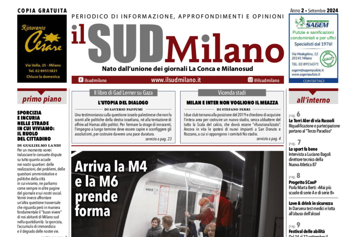 Prima pagina il SUD Milano settembre 24.