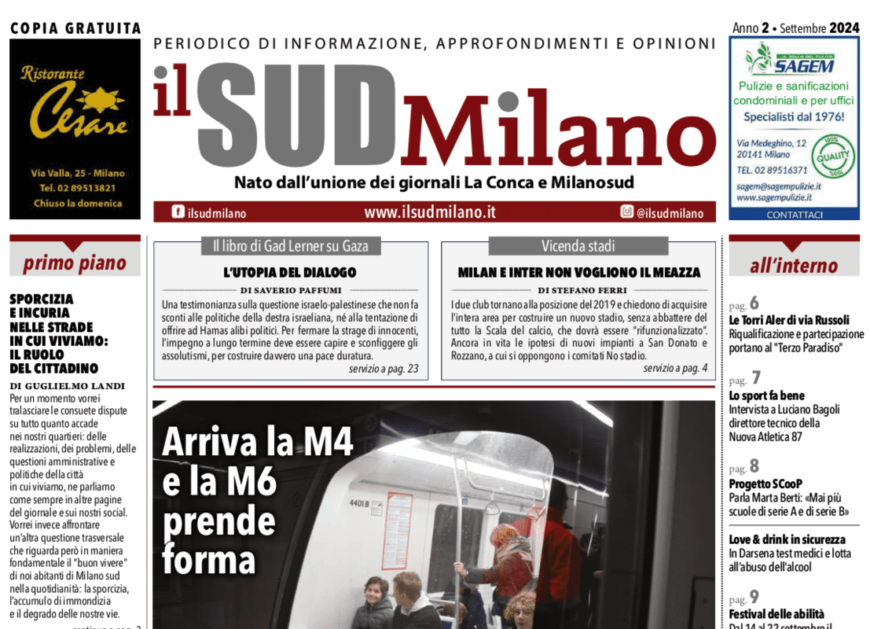 Prima pagina il SUD Milano settembre 24.