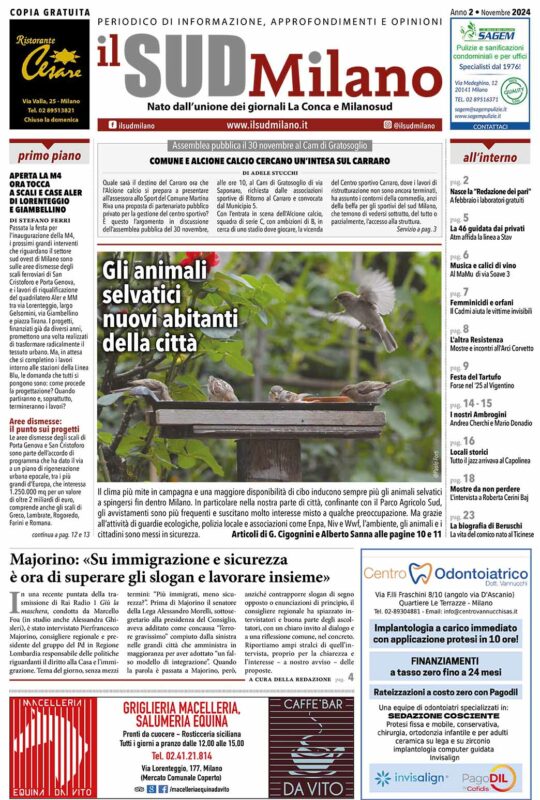 Prima pagina il SUD Milano novembre 24.