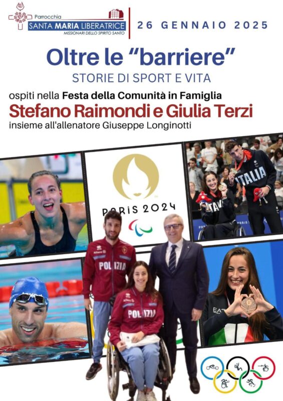 Locandina evento atleti paralimpici alla festa della Parrocchia Santa Maria Liberatrice